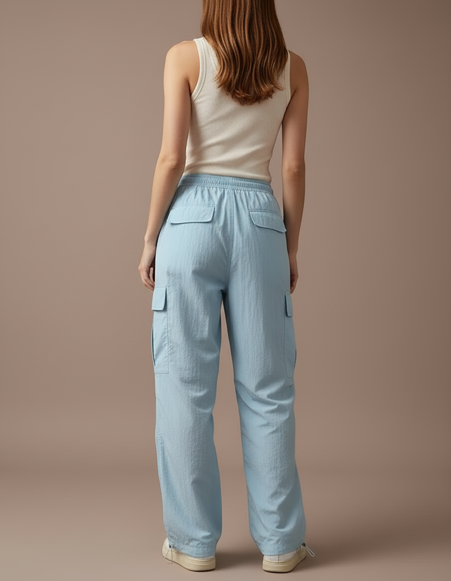 Pantalon Cargo Bleu Ciel Fluide Ample Multipoches - Polyester - vue 2