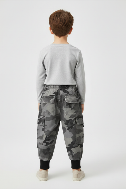 Pantalon Cargo Camouflage Gris Ample Enfant Streetwear - Jean - vue 2
