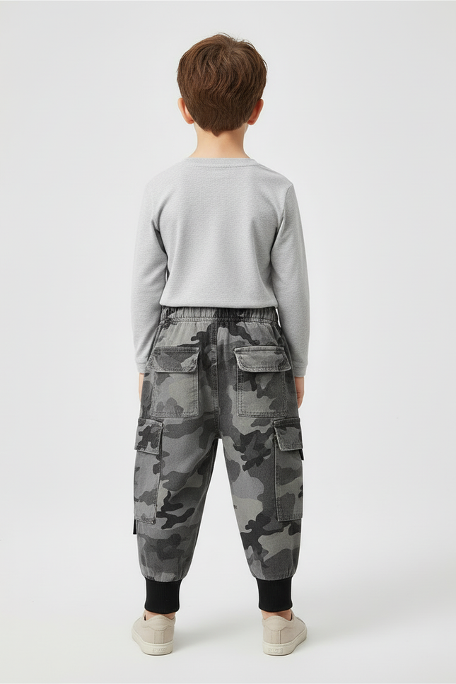 Pantalon Cargo Camouflage Gris Ample Enfant Streetwear - Jean - vue 2