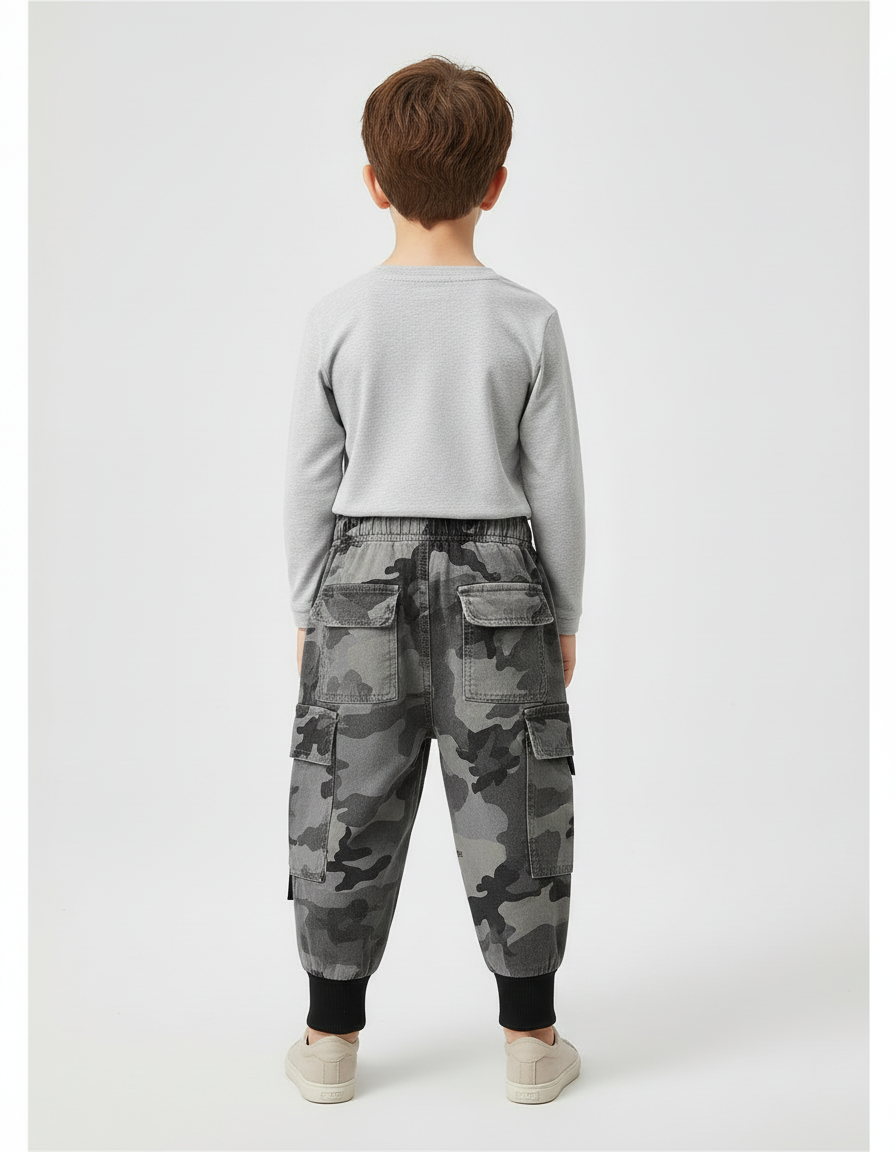 Pantalon Cargo Camouflage Gris Ample Enfant Streetwear - Jean - vue 2