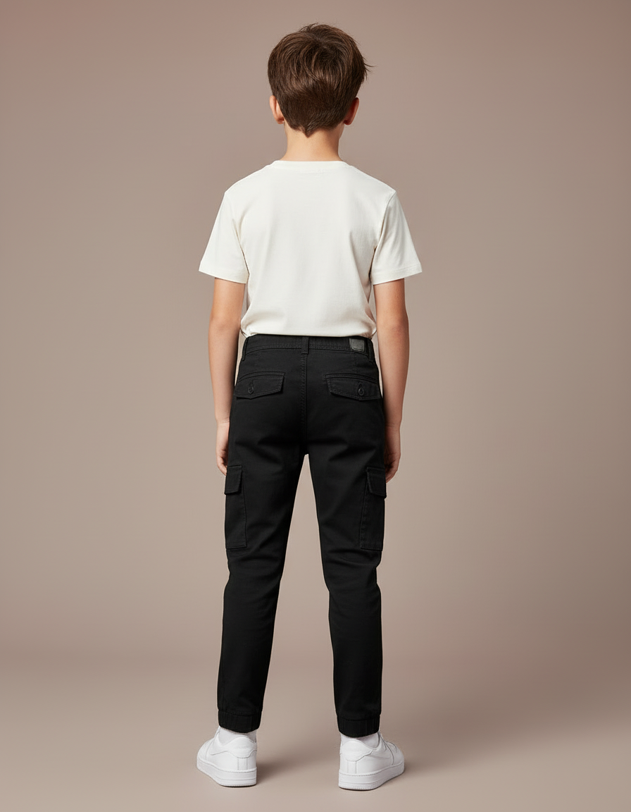 Pantalon Cargo Noir Coton Multipoches Enfant - vue 2