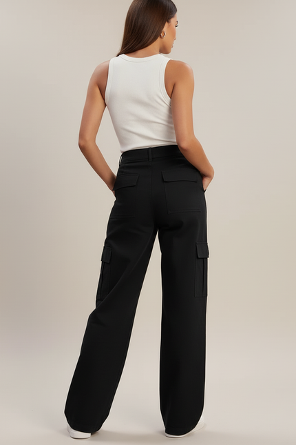 Pantalon Cargo Avec Bouton - Noir Toile - vue 2