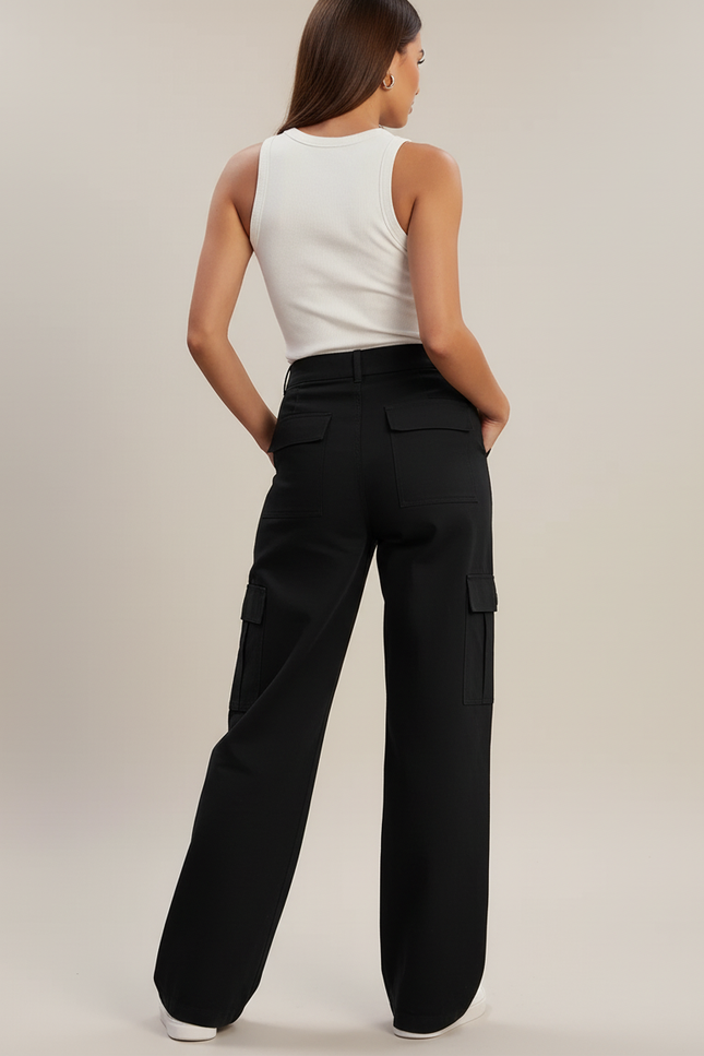 Pantalon Cargo Avec Bouton - Noir Toile - vue 2