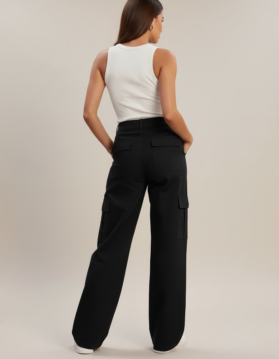 Pantalon Cargo Avec Bouton - Noir Toile - vue 2