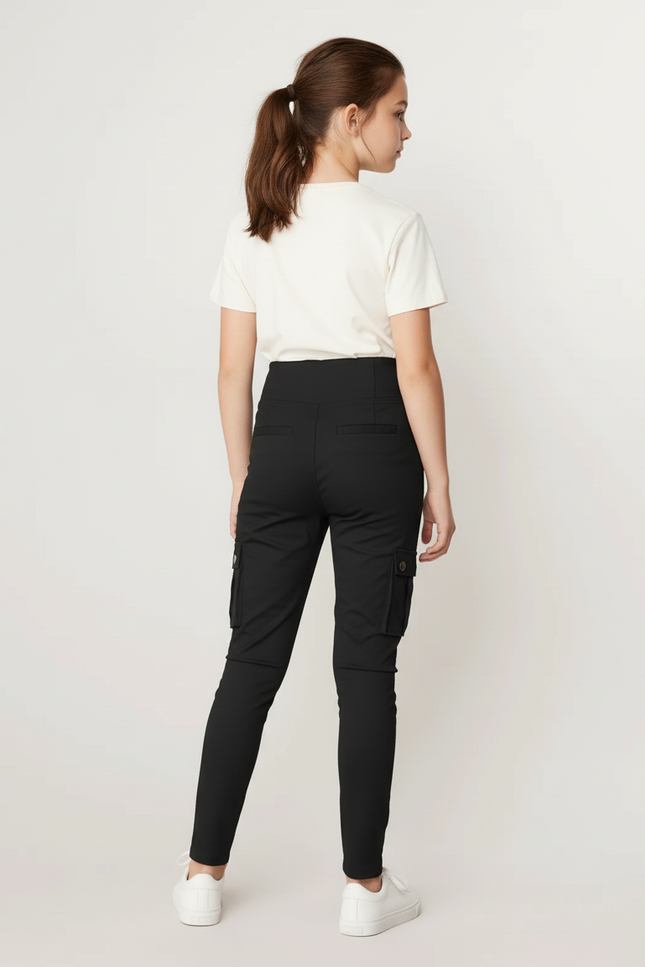 Pantalon Cargo Noir Slim Taille Haute Fille - Polyester - vue 2