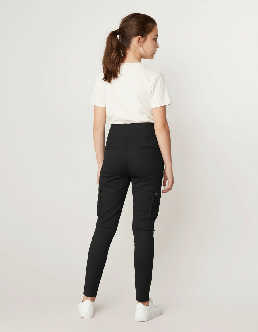 Pantalon Cargo Noir Slim Taille Haute Fille - Polyester - vue 2