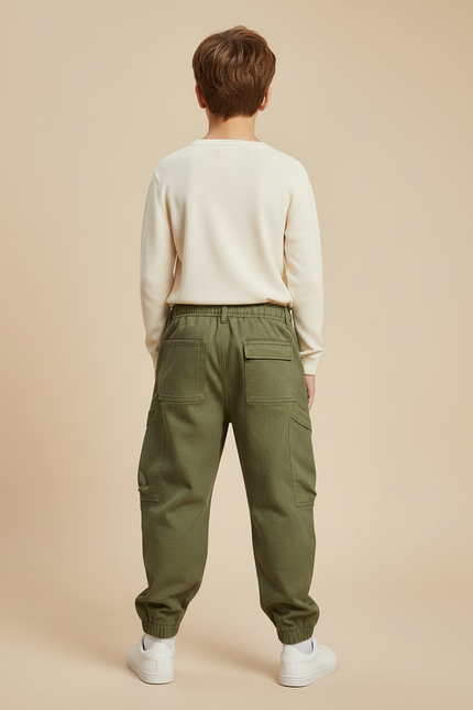 Pantalon Cargo Kaki Enfant Décontracté Poches - Toile - vue 2