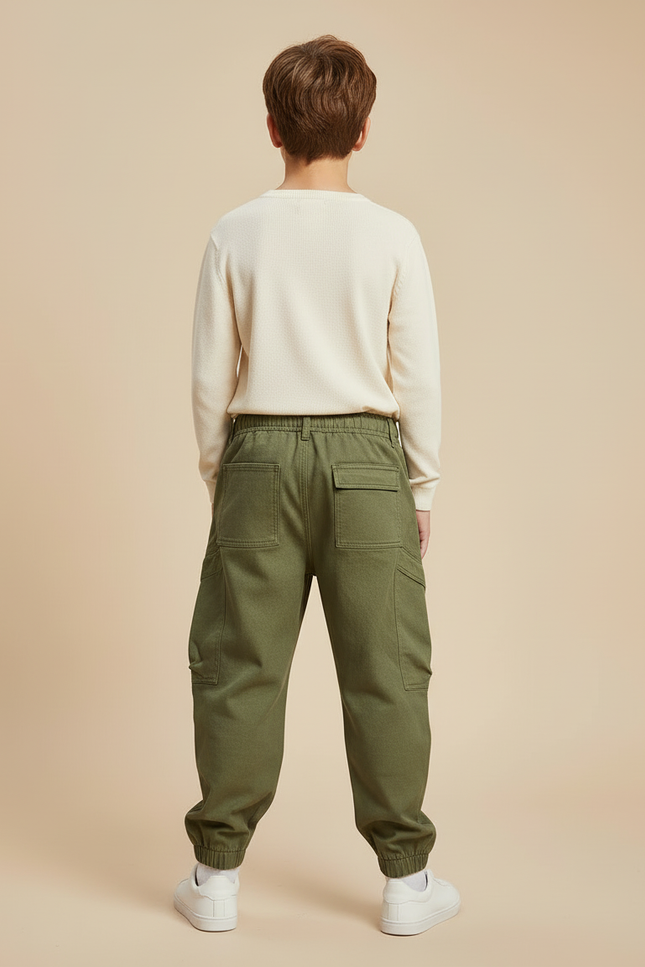 Pantalon Cargo Kaki Enfant Décontracté Poches - Toile - vue 2