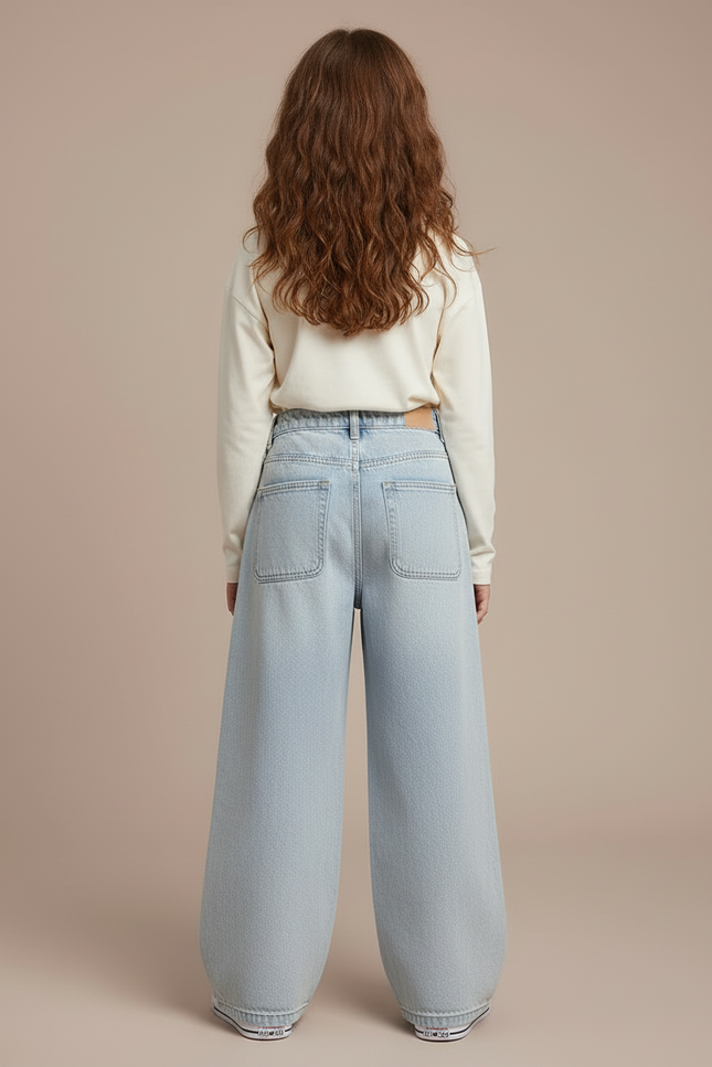 Pantalon Cargo Bleu Clair Ample Coton Enfant - Jean - vue 2