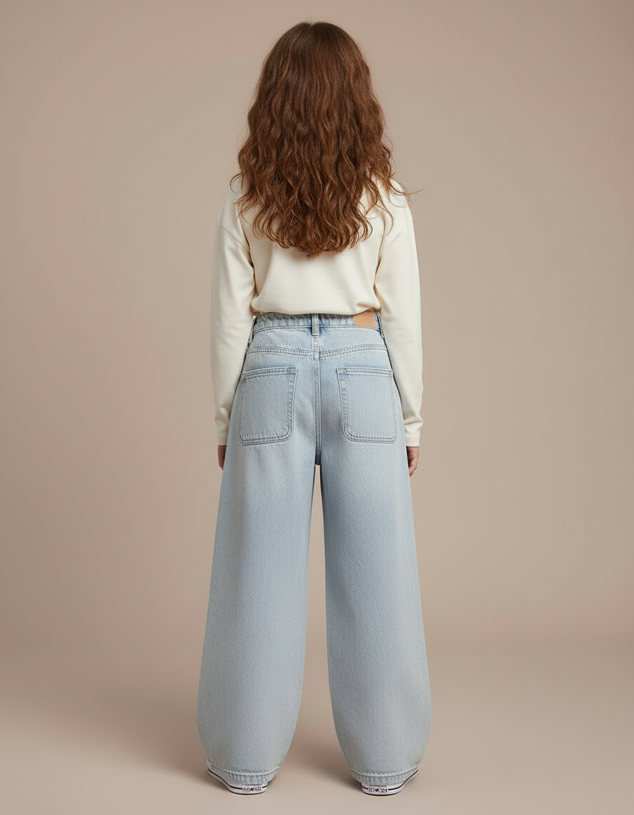 Pantalon Cargo Bleu Clair Ample Coton Enfant - Jean - vue 2
