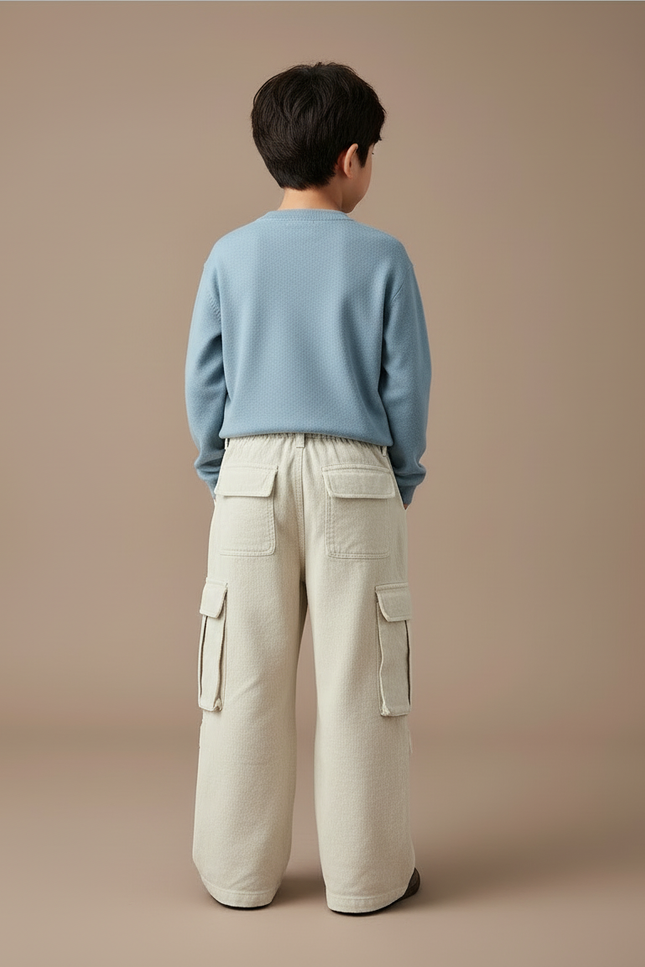 Pantalon Cargo Garçon Écru Baggy - Beige Toile - vue 2