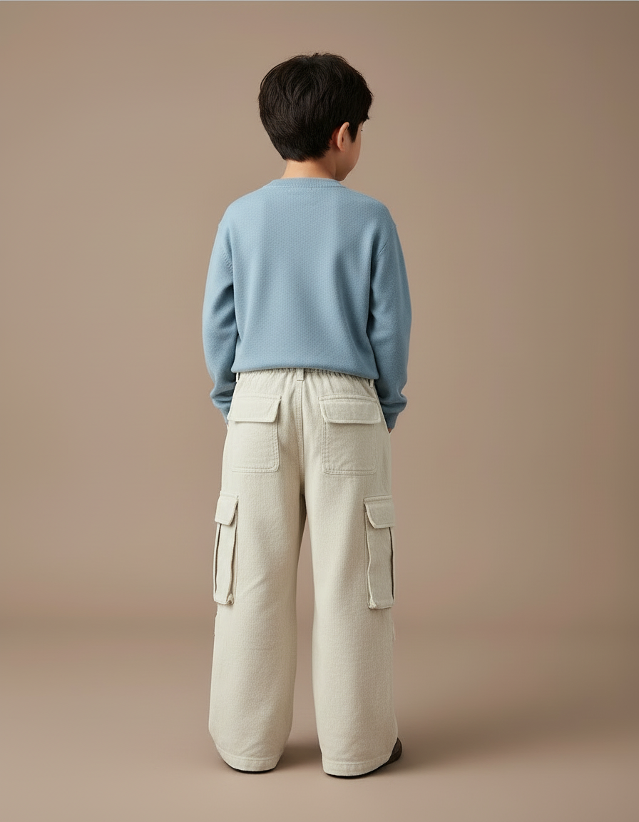 Pantalon Cargo Garçon Écru Baggy - Beige Toile - vue 2