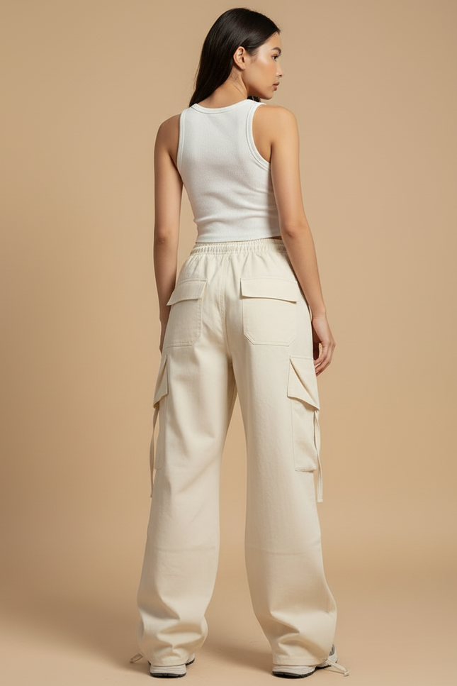 Pantalon Cargo Beige Ample Poches Cordon - Toile - vue 2