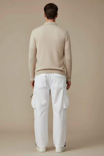 Pantalon Cargo Blanc Ample Cordon Streetwear Homme - Polyester - vue 2
