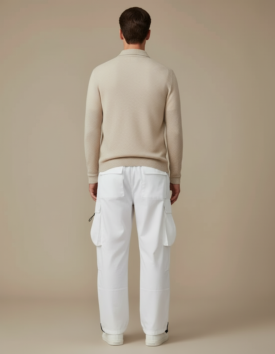 Pantalon Cargo Blanc Ample Cordon Streetwear Homme - Polyester - vue 2