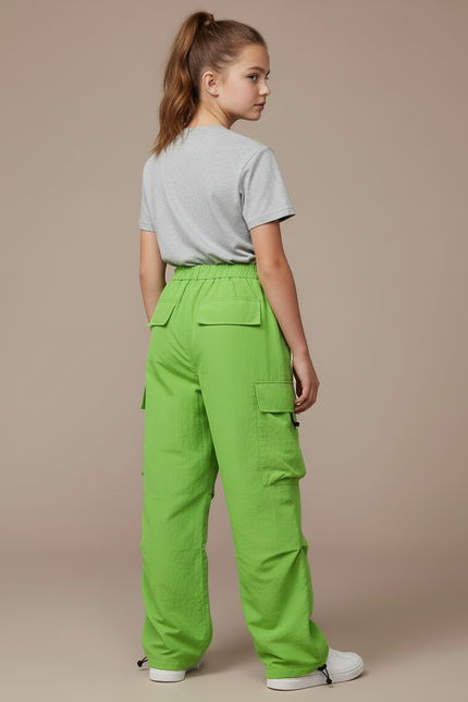 Pantalon Cargo Vert Ample Multipoches Fille Streetwear - Polyester - vue 2