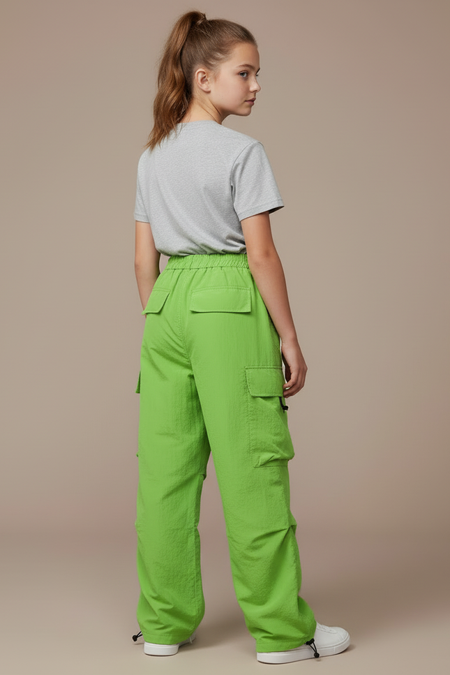 Pantalon Cargo Vert Ample Multipoches Fille Streetwear - Polyester - vue 2