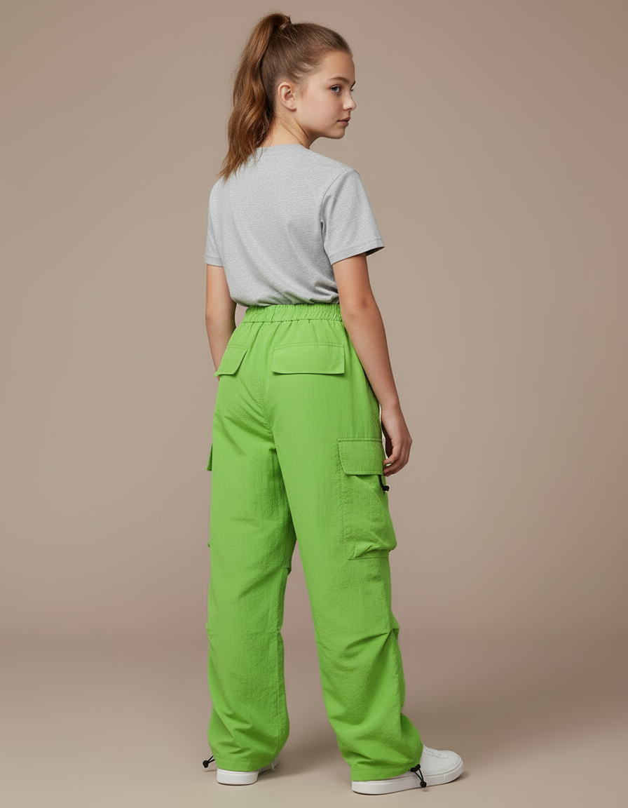 Pantalon Cargo Vert Ample Multipoches Fille Streetwear - Polyester - vue 2
