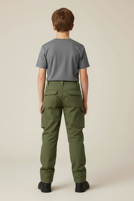 Pantalon Cargo Vert Militaire Enfant Multipoches Résistant - Kaki Toile - vue 2