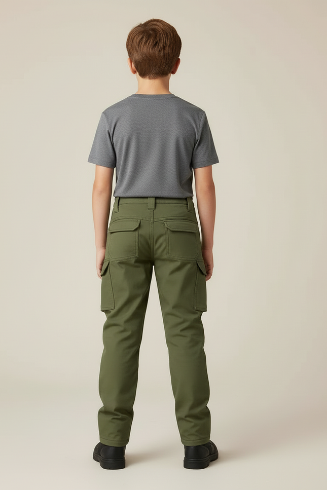 Pantalon Cargo Vert Militaire Enfant Multipoches Résistant - Kaki Toile - vue 2