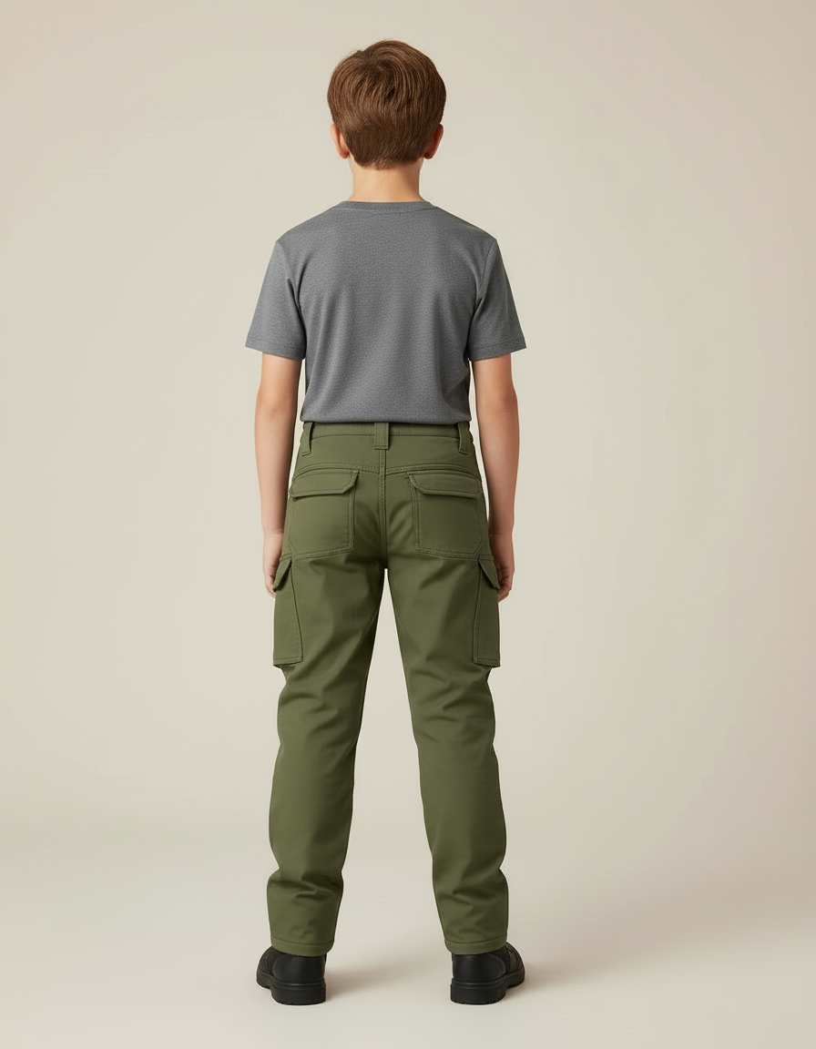 Pantalon Cargo Vert Militaire Enfant Multipoches Résistant - Kaki Toile - vue 2