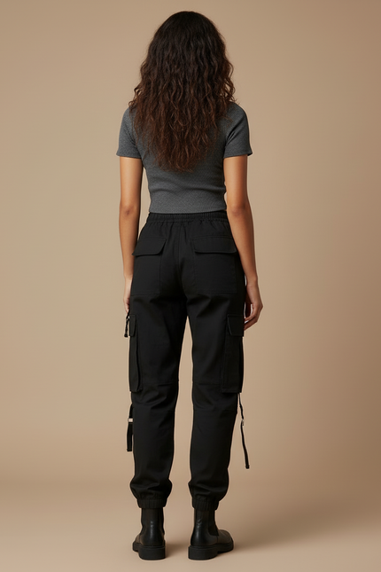 Pantalon Cargo Femme Noir Jogger - Toile - vue 2