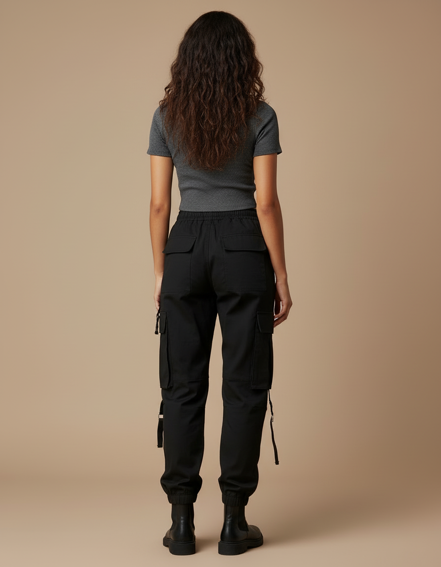 Pantalon Cargo Femme Noir Jogger - Toile - vue 2