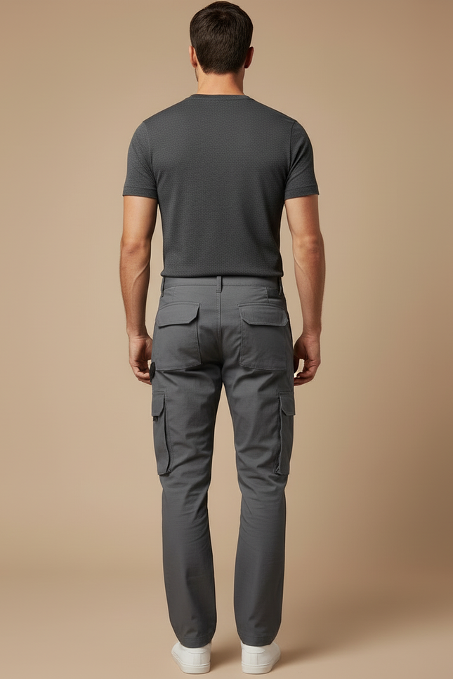 Pantalon Cargo Gris Homme Multipoches Coupe Droite Décontracté - Toile - vue 2