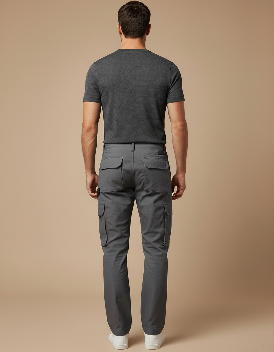 Pantalon Cargo Gris Homme Multipoches Coupe Droite Décontracté - Toile - vue 2