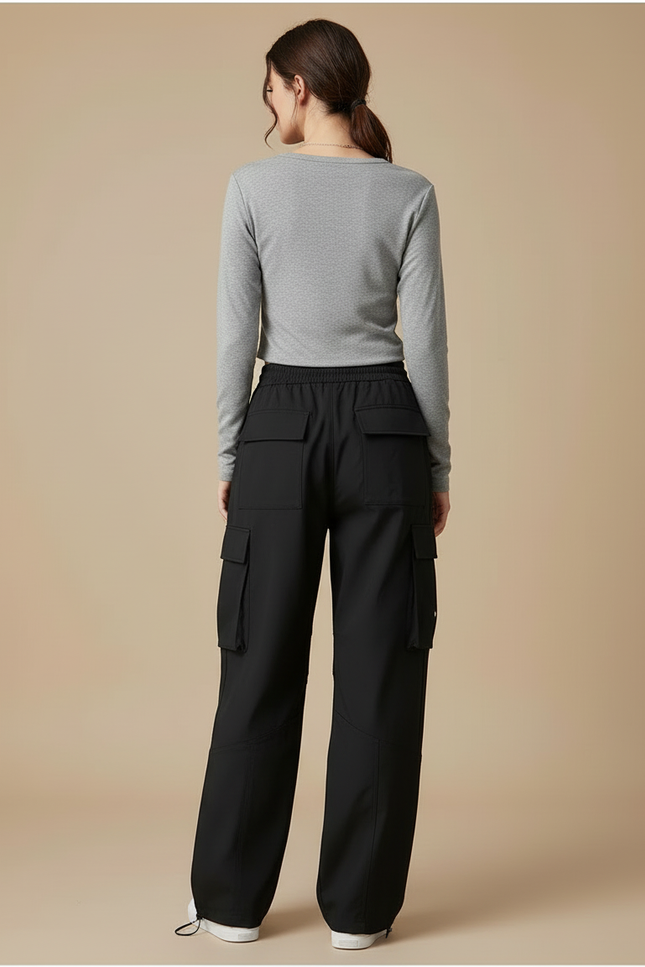 Pantalon Cargo Femme Noir Parachute Ripstop Streetwear - Polyester - vue 2