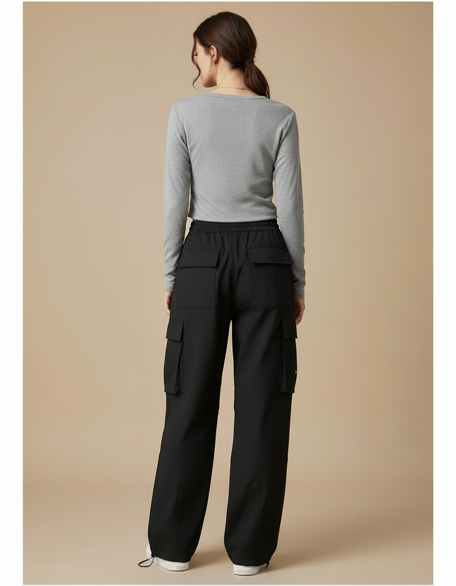 Pantalon Cargo Femme Noir Parachute Ripstop Streetwear - Polyester - vue 2