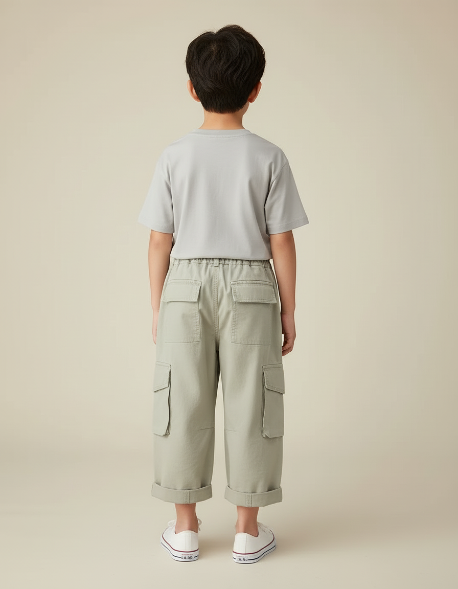 Pantalon Cargo Garçon Kaki Large - Toile - vue 2