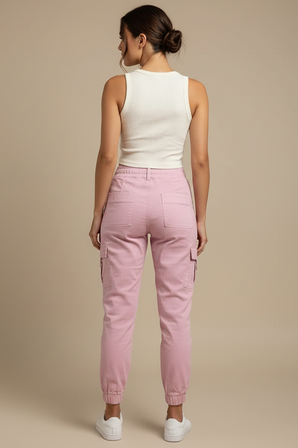 Pantalon Cargo Rose Ample Bretelles Décontracté Femme - Toile - vue 2