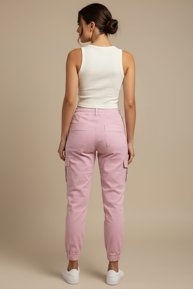 Pantalon Cargo Rose Ample Bretelles Décontracté Femme - Toile - vue 2