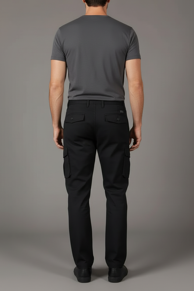 Pantalon Cargo Noir Coton Multipoches Homme Décontracté - vue 2