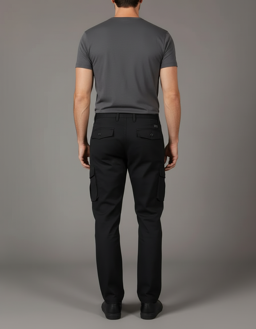 Pantalon Cargo Noir Coton Multipoches Homme Décontracté - vue 2