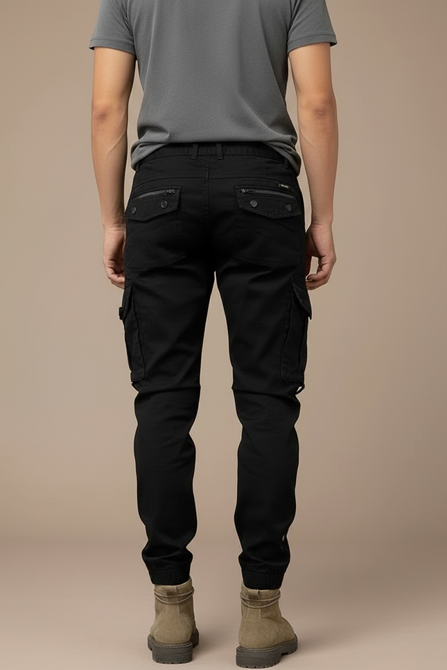 Pantalon Cargo Noir Homme Slim Multipoches Décontracté - Toile - vue 2
