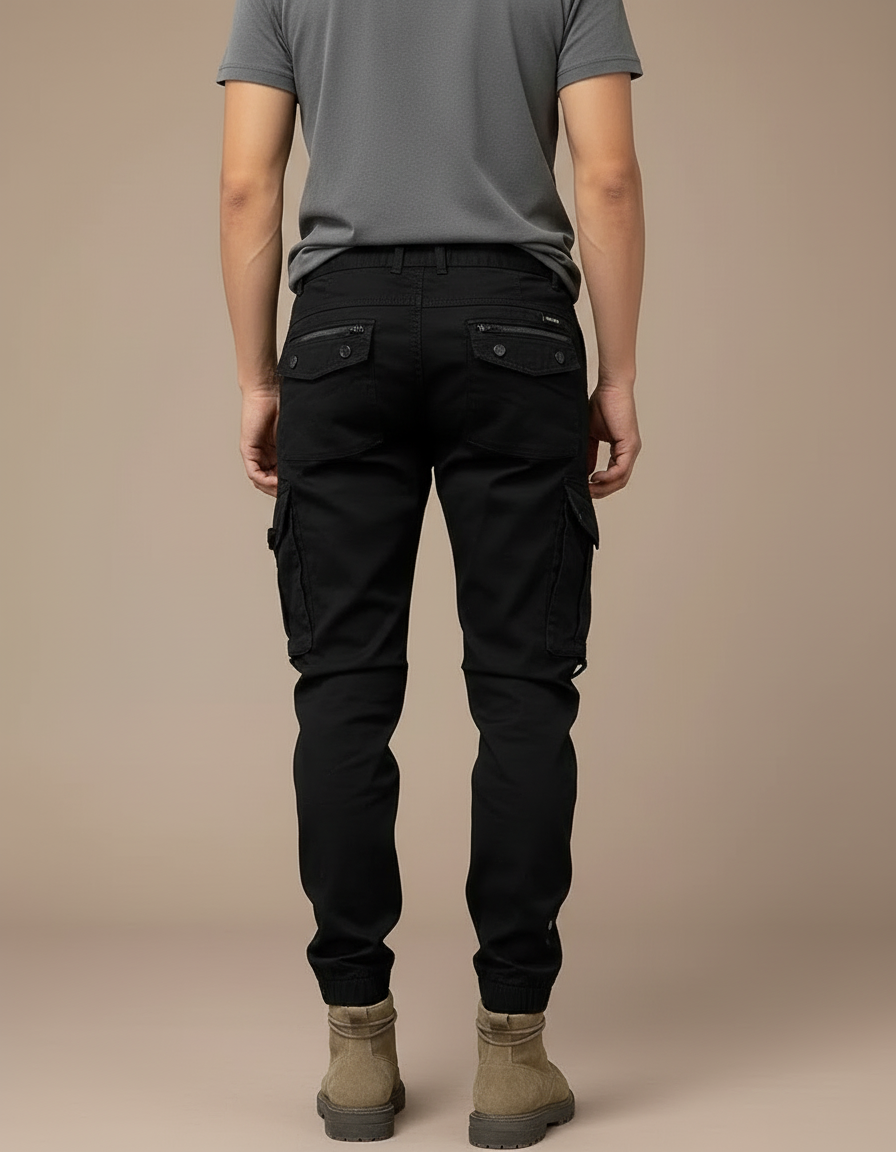 Pantalon Cargo Noir Homme Slim Multipoches Décontracté - Toile - vue 2