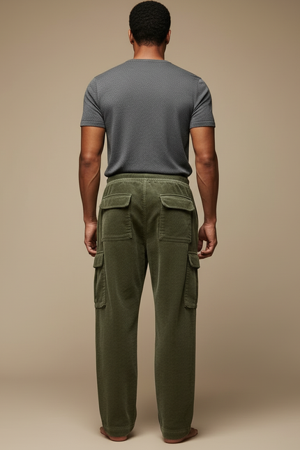 Pantalon Cargo En Velours Côtelé Homme - Kaki Cordé - vue 2