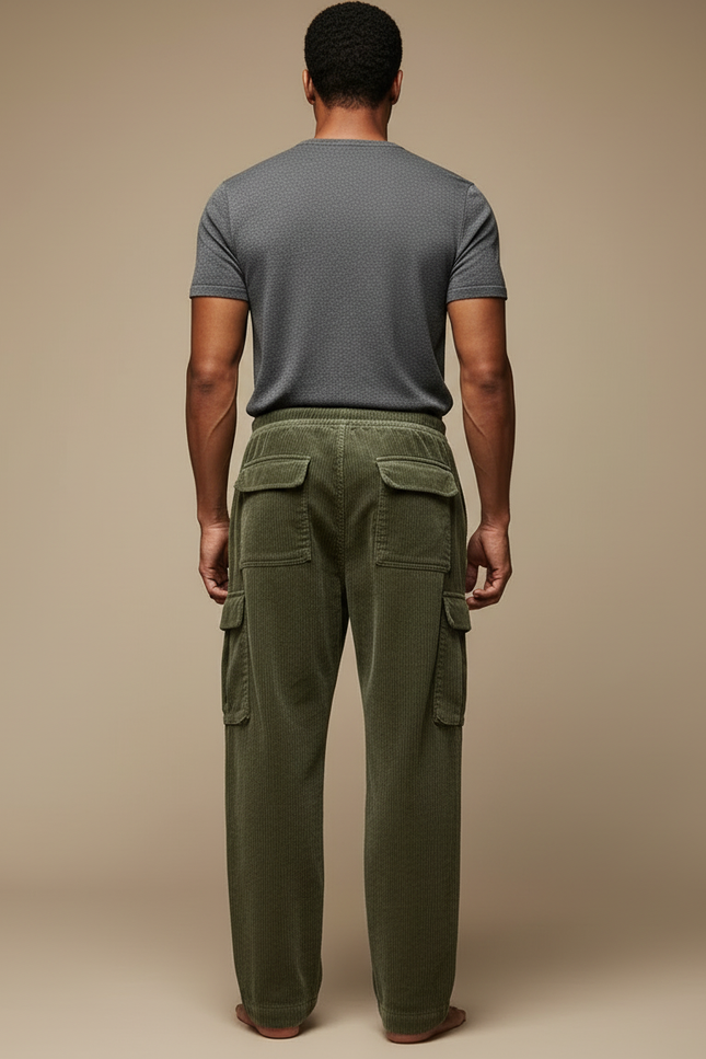 Pantalon Cargo En Velours Côtelé Homme - Kaki Cordé - vue 2