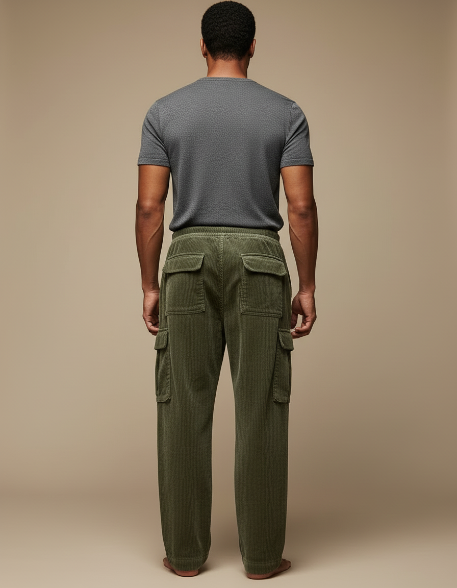 Pantalon Cargo En Velours Côtelé Homme - Kaki Cordé - vue 2