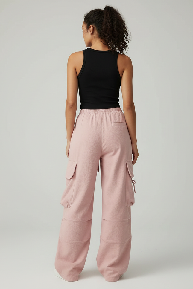 Pantalon Cargo Rose Ample Fluide Décontracté Femme - Molleton - vue 2