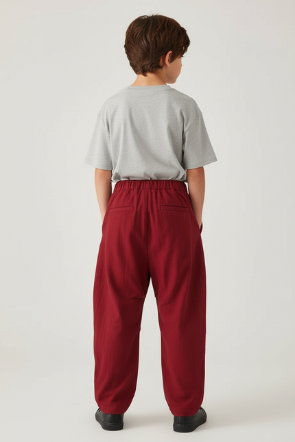Pantalon Cargo Rouge Ample Coton Garçon - Bordeaux Gabardine - vue 2