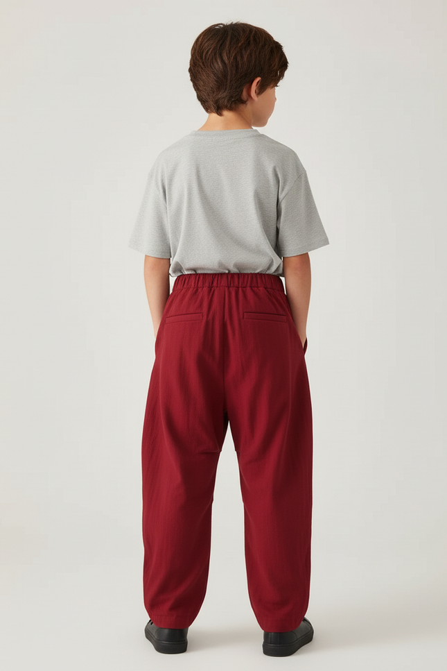 Pantalon Cargo Rouge Ample Coton Garçon - Bordeaux Gabardine - vue 2