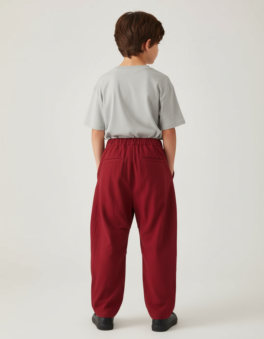 Pantalon Cargo Rouge Ample Coton Garçon - Bordeaux Gabardine - vue 2