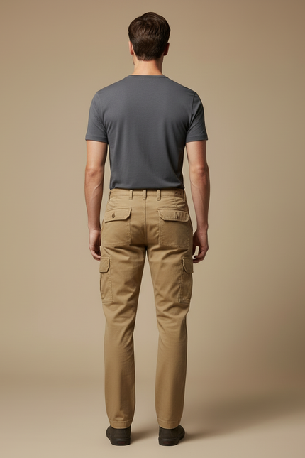 Pantalon Cargo Homme Kaki Coton Décontracté Multipoches - Toile - vue 2