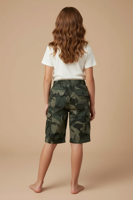 Pantalon Cargo Camouflage Vert Coton Décontracté Enfant - vue 2