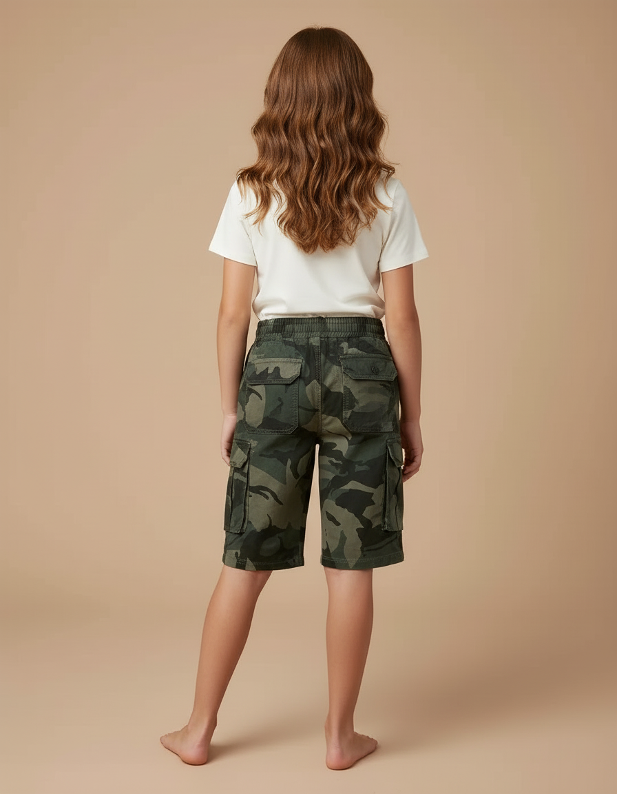 Pantalon Cargo Camouflage Vert Coton Décontracté Enfant - vue 2