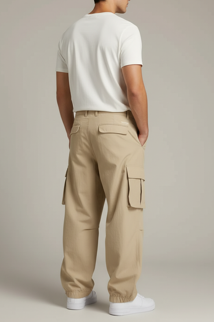 Pantalon Cargo Beige Ample Multi-Poches Homme - Gabardine - vue 2