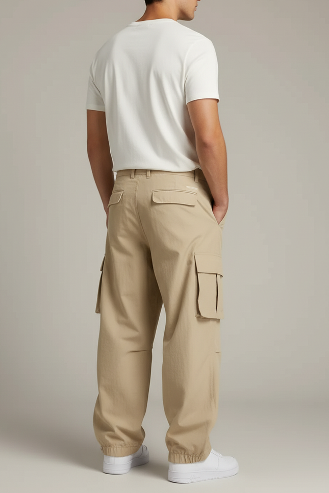 Pantalon Cargo Beige Ample Multi-Poches Homme - Gabardine - vue 2
